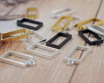 Brass Rectangle Bezel Frame | Open Back Resin Pendant, Jewelry Making (5 Pcs)