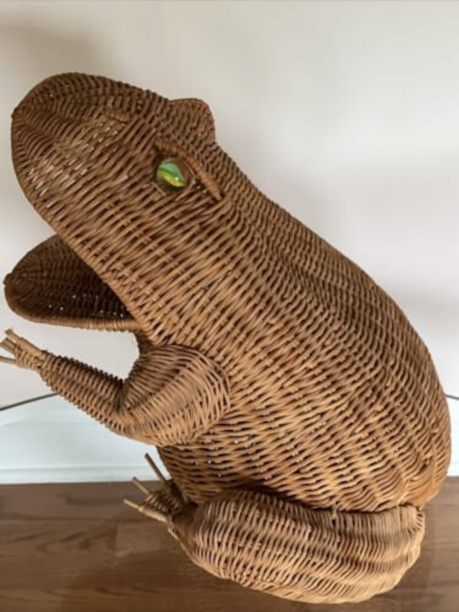 Vintage Wicker Frog Basket With Marble Eyes Etsy
