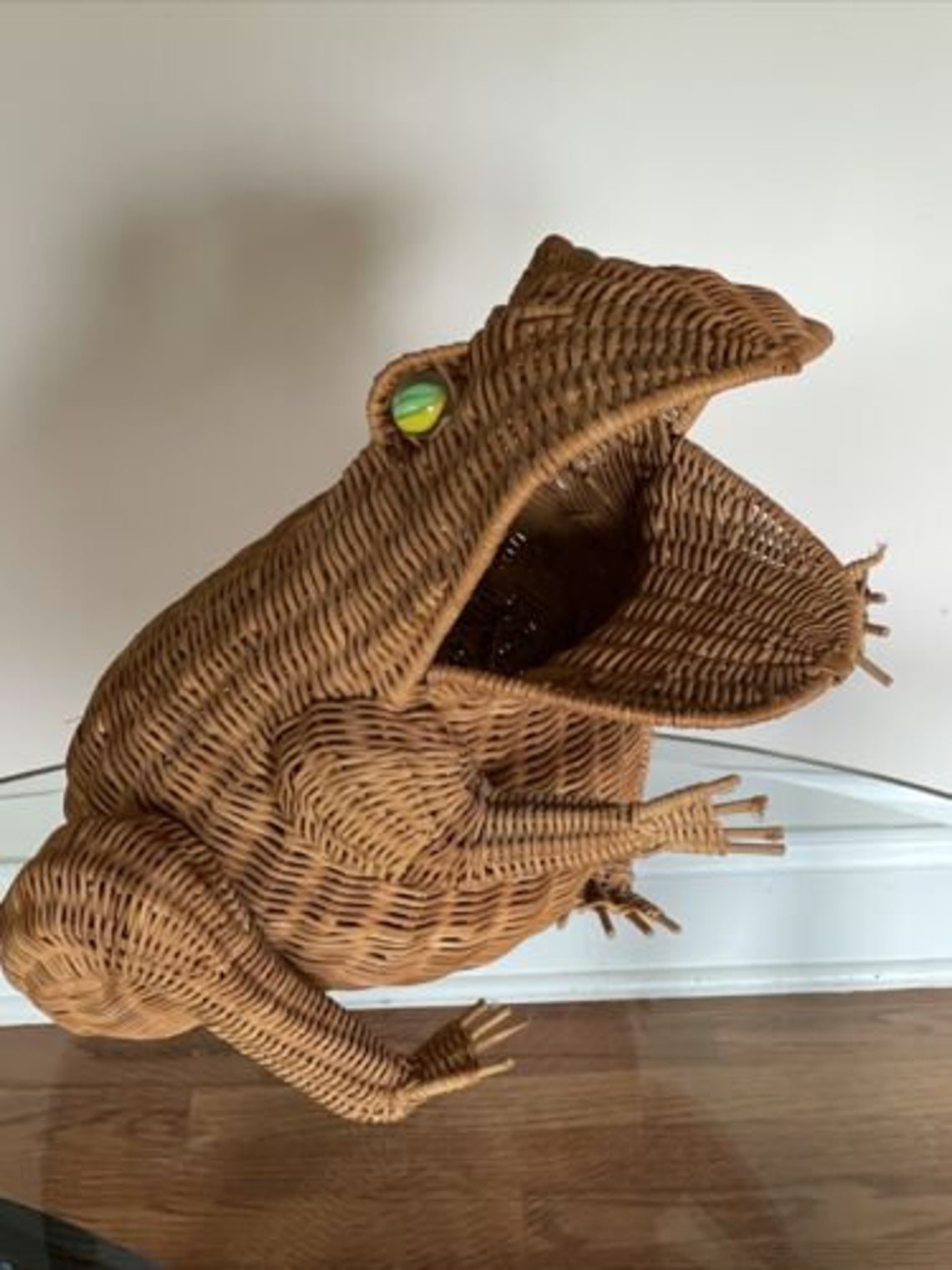 Vintage Wicker Frog Basket With Marble Eyes Etsy