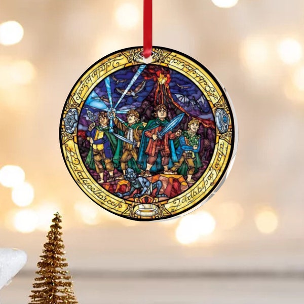 Stained Glass Style Translucent Can Illuminate, Christmas, LotR, Frodo, Gandalf, Aragorn, Sauron, The Ring, Ornament, Can Lit Up