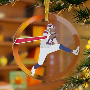 Josh Allen, Billsgiving, Buffalo Mafia, Air Allen, Hurdle Avenue, Buffalo Quarterback Jumping, Christmas, Christmas Ornament, Glass Ornament