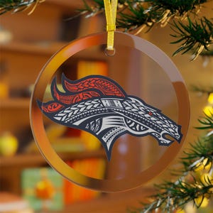 Denver Bo Nix Football Tribal Glass Ornament
