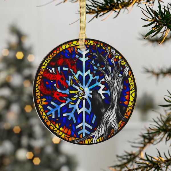 GoT, Stark, Targaryen, Winter is coming, Stained Glass Style, Translucent Can Illuminate, Christmas Ornament, Can Be Lit Up W/ Light Bulb