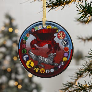 GoT, Stark, Targaryen, Winter is coming, Stained Glass Style, Translucent Can Illuminate, Christmas Ornament, Can Be Lit Up W/ Light Bulb