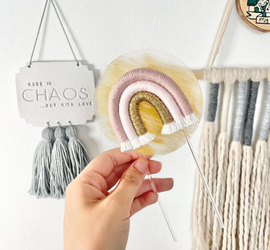 Acrylic Macrame Rainbow Cake Topper Etsy UK