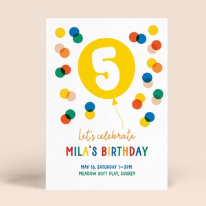 5th Birthday Party Invitation | Quickly Customizable and Easily Printable Birthday Party Template | Rainbow Kids Birthday Invite