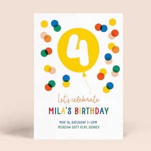 Colourful Birthday Invitation | Editable 4th Birthday Party Invite | Electronic Invitation | Kids Birthday Invite | Instant Download  | DIY