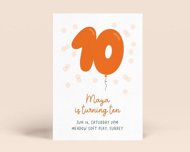 Printable 10th Birthday Invitation Editable Birthday Party Invite ...