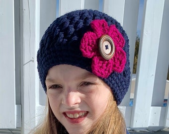 Crochet Winter Hat for Toddler Girl, Crochet Flower Beanie for Kids, Christmas Gift for Girls, Stocking Stuffers for Kids,