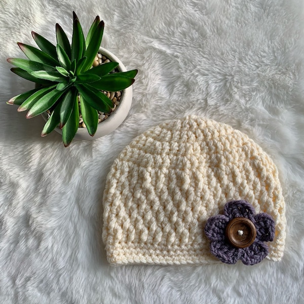 Crochet Winter Hat for Women, Women's Crochet Hat with Flower, Cozy Gifts for Daughter, Warm Hat for Her, Practical Gifts for Teenage Girls