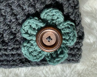 Easy Crochet Flower Hat Pattern, Chunky Beanie (PDF Pattern)