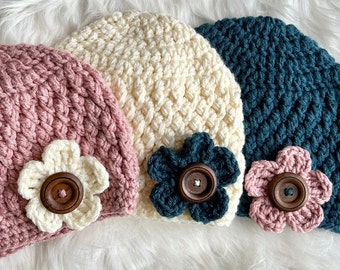 Crochet Chemo Hat Pattern, Easy Crochet Beanie Pattern, Crochet Beanie for Cancer Patient, Crochet Gift for Her, Crochet Flower Beanie