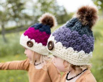 Twin Hats for Toddlers, Fur Pom Pom Hats for Kids, Chunky Knit Hats for Girls, Birthday Gifts for Twins, Twin Toddler Gift for Girls