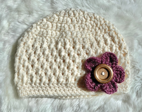 Winter Hat for Her, Flower Beanie for Women, Stylish Beanie for Girl, Birthday Gift for Friend, Everyday Gifts for Sister, Cozy Gift for Mom