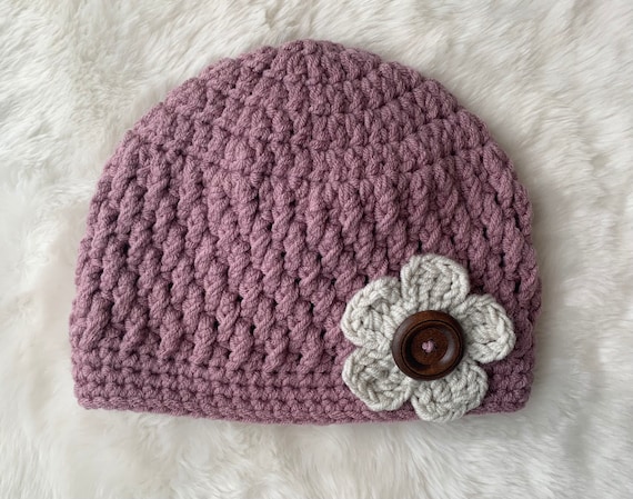 Chic Floral Embroidered Crochet Hat in  Cafe latte/Brown and Purple il_fullxfull.305992181.jpg main image 3