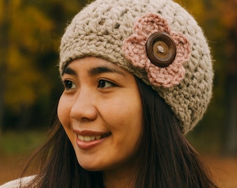 Crochet Cancer Beanie Pattern, Crochet Chemo Hat Pattern for Her, Flower Beanie Crochet Pattern for Beginners, Simple Crochet Pattern