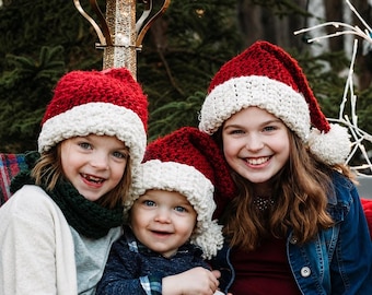 Easy Crochet Santa Hat Pattern for Adult Hat, Christmas Crochet Patterns, Santa Hat Crochet Pattern for Kids, Holiday Crochet Patterns