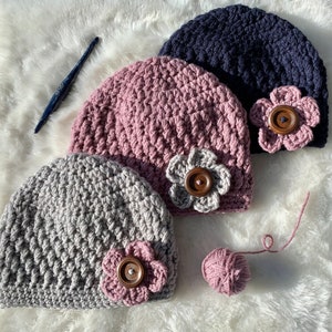 Crochet Flower Hat for Women, Boho Winter Hat for Teens, Womens Hats for Winter, Warm Hat for Women, Winter Birthday Gift for Her, Gift for