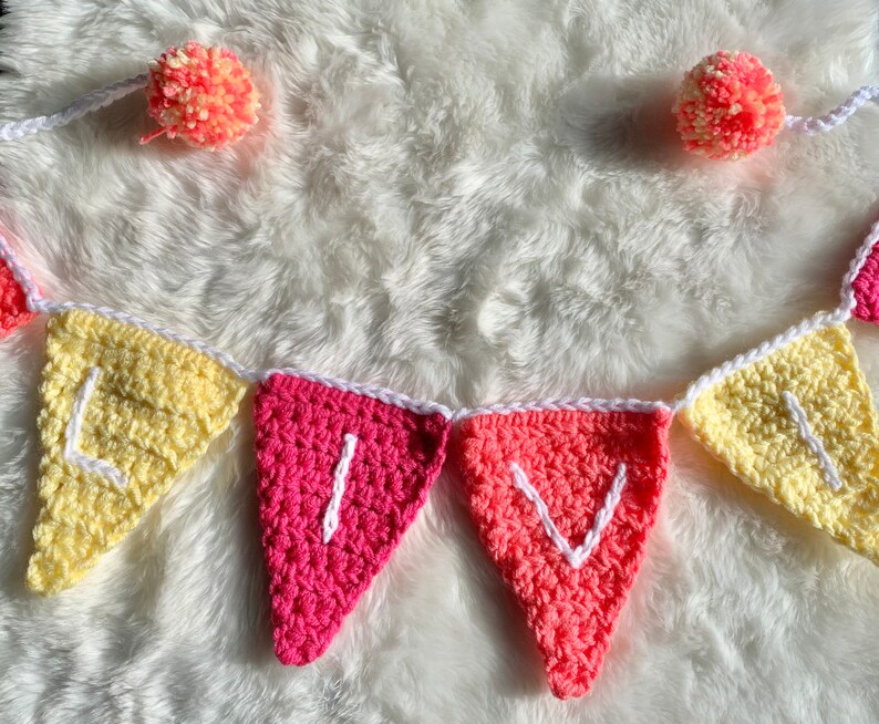 Crochet Name Banner, Kids Room Decor, Bunting Banner Personalized, Dorm Room Decor, Flag Banner Garland, Name Decoration for Wall image 3