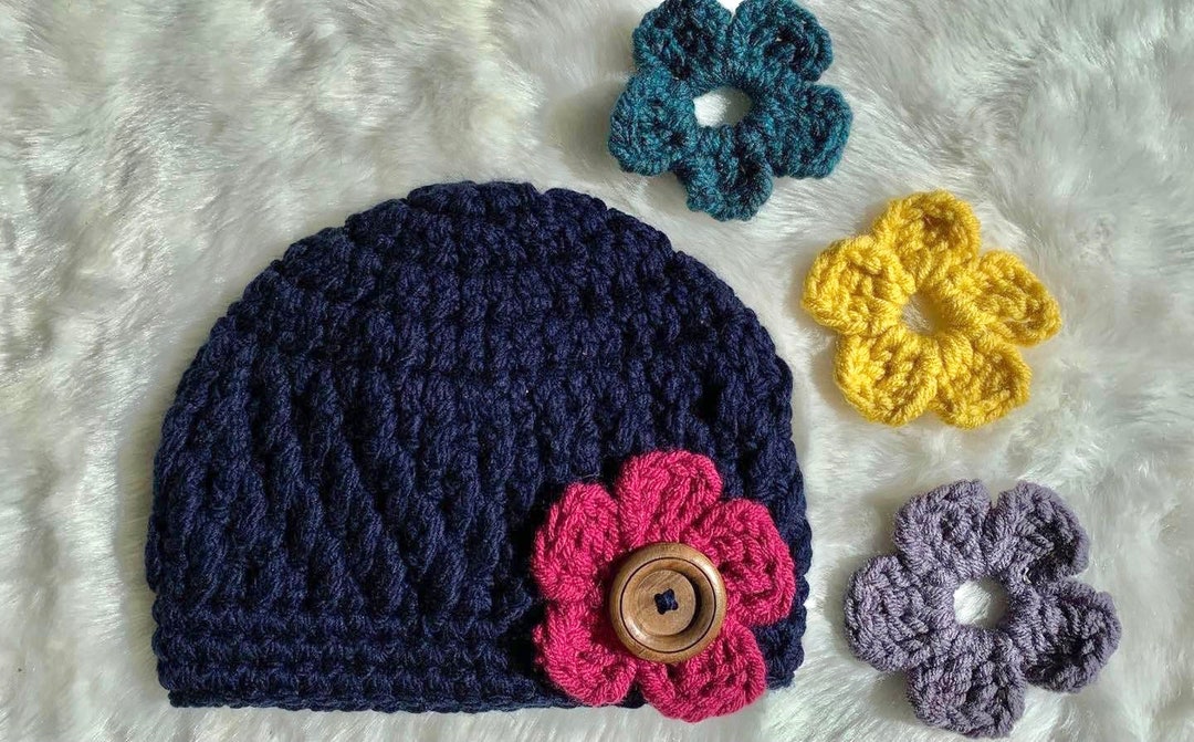Crochet Flower Beanie Pattern for Kids, Easy Crochet Hat Pattern ...