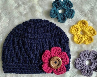 Häkelblume Beanie Muster für Kinder, Einfaches Häkelhut-Muster, Einfaches Häkelmuster für Beanie-Hut, Häkelhut-Muster für dicke Garne