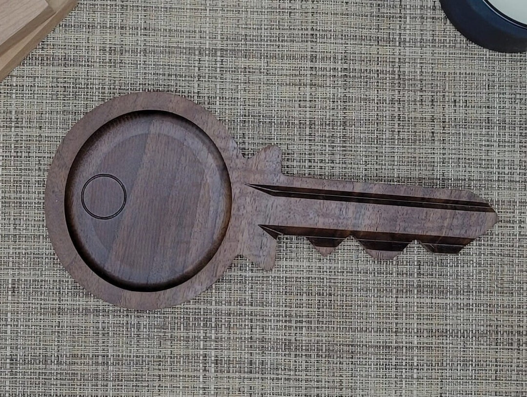 Key Shaped Walnut Tray Candy Dish Rustic Table Accents, Decorative Wood
