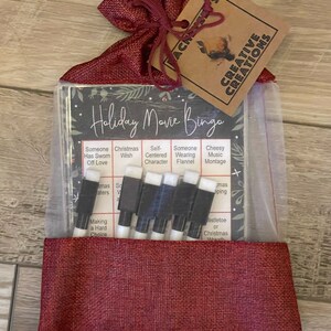 Hallmark / Holiday Movie Bingo Game for 1-6 Players with Dry Erase Markers comes in Red Burlap Bag FREE SHIPPING image 2