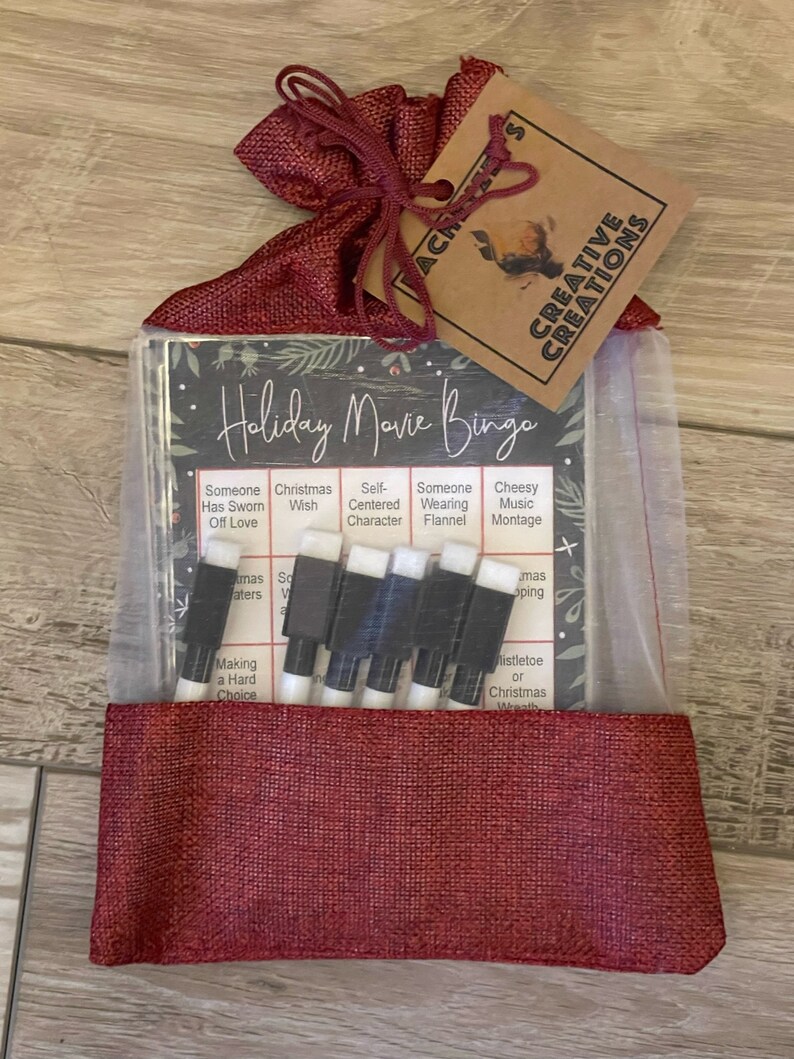 Hallmark / Holiday Movie Bingo Game for 1-6 Players with Dry Erase Markers comes in Red Burlap Bag FREE SHIPPING image 2