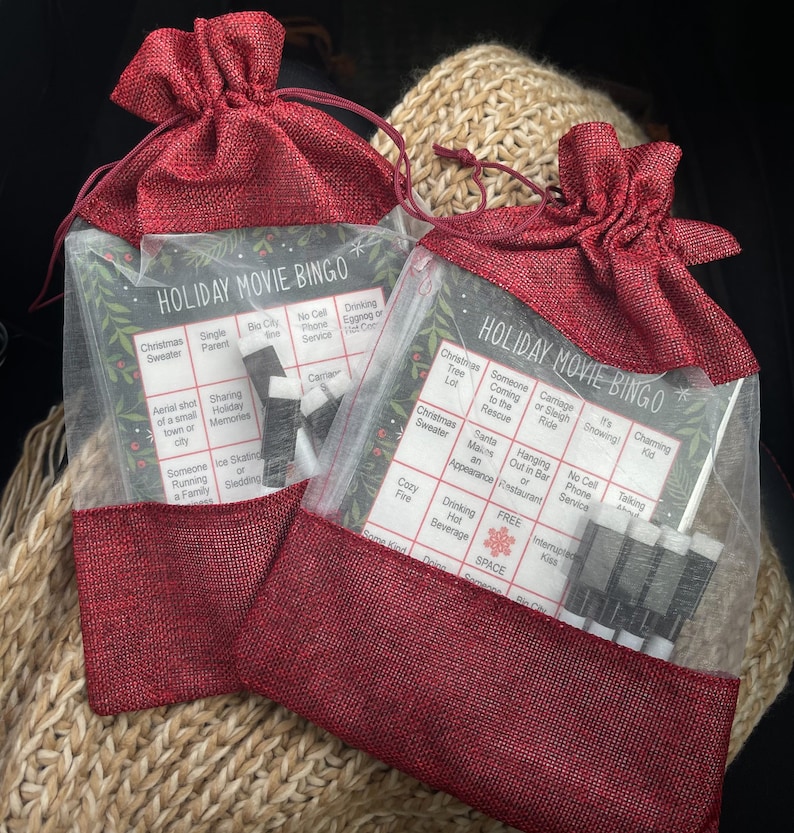 Hallmark / Holiday Movie Bingo Game for 1-6 Players with Dry Erase Markers comes in Red Burlap Bag FREE SHIPPING image 5