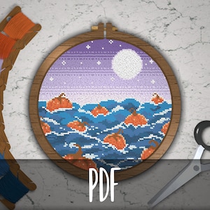 The Great Pumpkin Migration - Modern Cross Stitch Design Pattern, PDF Digital Download