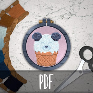 Blueberry Bear Cone - Modern Cross Stitch Design Pattern, PDF Digital Download