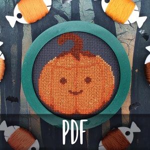 Pumpkin Pal - Modern Cross Stitch Design Pattern, PDF Digital Download