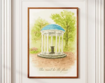UNC Old Well Wall Art Dorm Decor College Apartment Art Chapel Hill &quot;This Must Be The Place&quot; Quote Digital Download Campus Art Watercolor