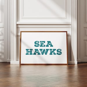 Seahawks poster wall decor, cute home decor dorm sorority classic wilmington teal UNCW sea hawk print wall art poster UNC Hawk digital