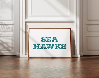 Seahawks poster wall decor, cute home decor dorm sorority classic wilmington teal UNCW sea hawk print wall art poster UNC Hawk digital
