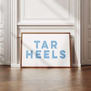 Tar Heel poster wall decor, cute home decor dorm sorority classic carolina blue UNC, Chapel Hill, Rameses, Carolina, print, wall art, poster