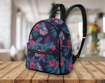 Hawaiiaanse bloemen mini-rugzak voor dames schoudertas tas klein PU-leer mode reizen