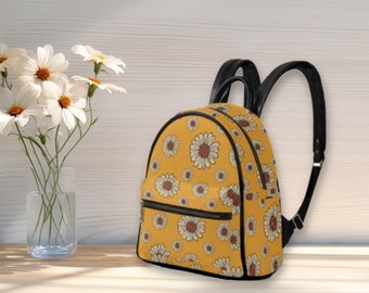 Retro Bloemen Mini-rugzak voor dames Schoudertas Tas Klein PU-leer Mode Reizen