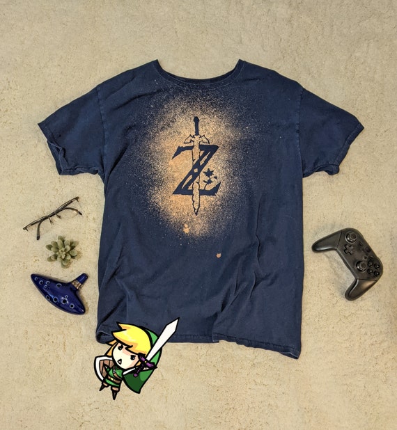 Legend of Zelda BoTW logo T shirt Spray Stencil Bleached Tee | Etsy