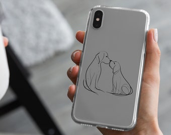One Line Phone Case Dog Cover for iPhone 16, 15Plus, 14, 13, 12, Samsung S24Ultra, S23FE, S22, A15, A14, Pixel 9Pro XL, 8A, 8Pro, 7A, 6A