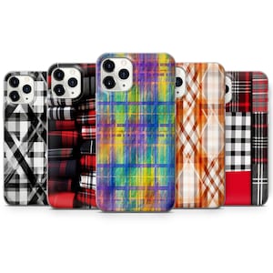 Plaid Phone Case Tartan Cover for iPhone 16, 15Plus, 14, 13, 12, Samsung S24Ultra, S23FE, S22, A15, A14, Pixel 9Pro XL, 8A, 8Pro, 7A, 6A