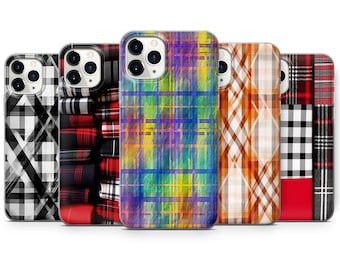 Plaid Phone Case Tartan Cover for iPhone 16, 15Plus, 14, 13, 12, Samsung S24Ultra, S23FE, S22, A15, A14, Pixel 9Pro XL, 8A, 8Pro, 7A, 6A