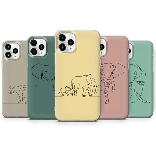 One Line Phone Case Elephant Cover for iPhone 15 14 13 12 11 Pro Max, X, Xs, Xr, 8+, Samsung A50, S20 Fe, S21, A40, Huawei P20, P30 Pro E5