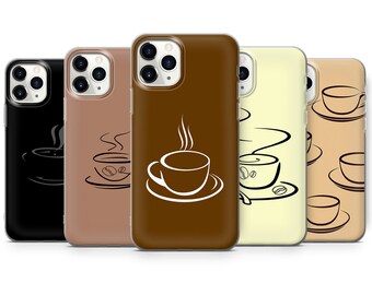 Coffee Cup Phone Case Line Art Cover for iPhone 16, 15, 14, 13, 12, Samsung S24Ultra, S23FE, S22, A15, A14, Pixel 9Pro XL, 8A, 8Pro, 7A, 6A