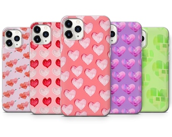 Heart Pattern Phone Case Cute Cover for iPhone 16, 15, 14, 13, 12, Samsung S24Ultra, S23FE, S22, A15, A14, Pixel 9Pro XL, 8A, 8Pro, 7A, 6A