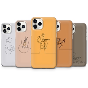 Line Art Phone Case Music Guitar Cover for iPhone 16, 15Plus, 14, 13, 12, Samsung S24Ultra, S23FE, S22, A15, Pixel 9Pro XL, 8A, 8Pro, 7A, 6A