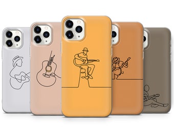 Line Art Handyhülle Music Guitar Cover für iPhone 15, 14, 13, 12, 11 Pro XS 7 8 SE 2020 & Samsung S20 Lite S8 A71 A51 Huawei P20 P30 Pro E12