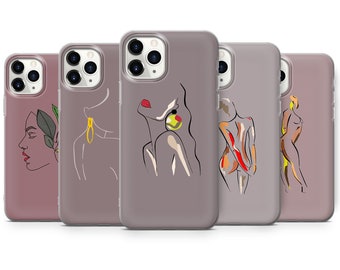 One Line Phone Case Woman Cover for iPhone 16, 15Plus, 14, 13, 12, Samsung S24Ultra, S23FE, S22, A15, A14, Pixel 9Pro XL, 8A, 8Pro, 7A, 6A