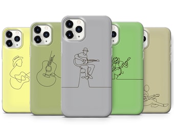 Line Art Phone Case Music Guitar Cover for iPhone 16, 15Plus, 14, 13, 12, Samsung S24Ultra, S23FE, S22, A15, Pixel 9Pro XL, 8A, 8Pro, 7A, 6A