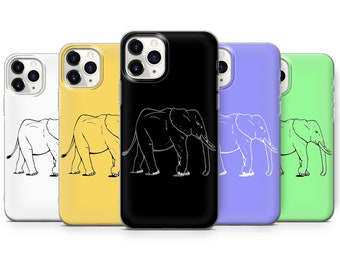 Funda de teléfono con diseño de elefante y dibujo de una línea para iPhone 16, 15, 14, 13, 12, Samsung S24Ultra, S23FE, S22, A15, A14, Pixel 9Pro XL, 8Pro, 7A, 6A